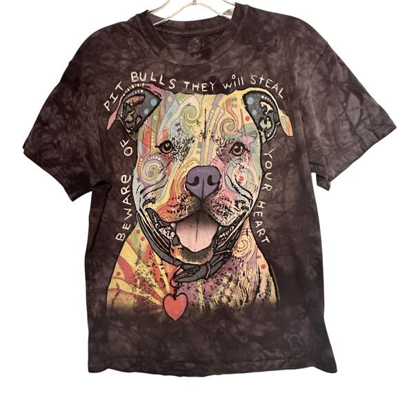 The Mountain Beware of Pit Bulls Graphic Tee Mens Medium Gray Dog T-Shirt - Picture 2 of 7